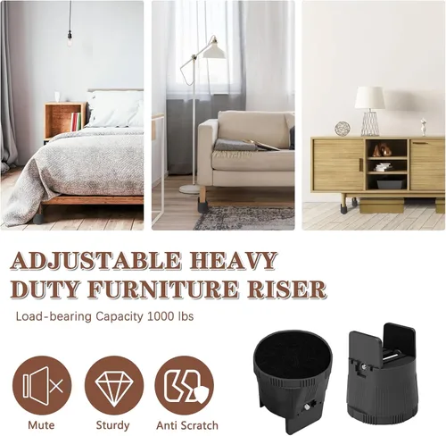 Miniatura 7 de Elevadores de cama resistentes, elevadores de muebles con abrazadera de tornillo ajustable que soporta 1,000 libras, elevación de 2.36 a 3.15