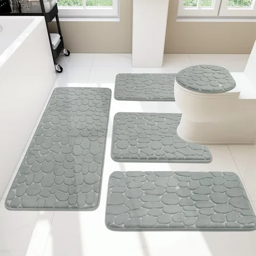 Miniatura 37 de YIHOUSE Juego de 2 tapetes de baño de espuma viscoelástica, antideslizantes, absorbentes de agua, lavables, para fregadero, inodoro y suelo Negro