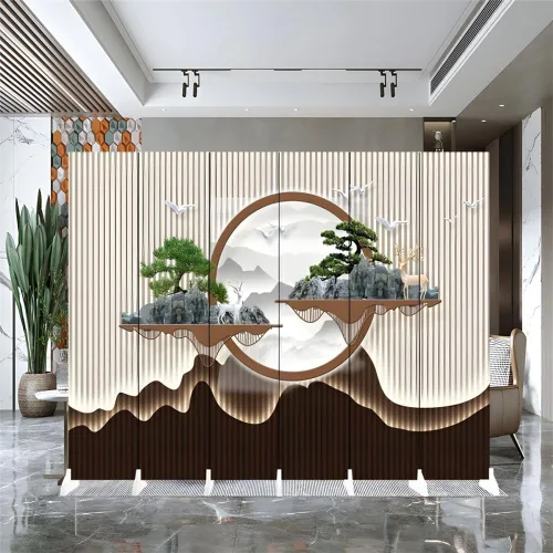 Miniatura 20 de Divisor de habitación, 6 paneles de madera plegables de privacidad con base de pies más anchos, separador de habitación portátil independiente