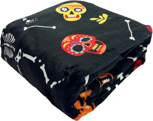 Miniatura 5 de Manta de vellón embrujada de Halloween: manta de forro polar de terciopelo suave con estampado de calaveras de azúcar y esqueleto bailarín