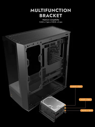 Miniatura 9 de darkFlash DY460 ATX Caja de PC Gaming Full-Tower, alto flujo de aire, 4×ventiladores ARGB PWM incluidos, vidrio templado de vista completa de 330°