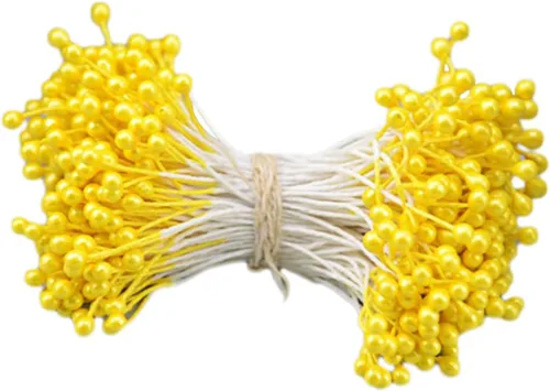 Miniatura 19 de QueenBox® 900 piezas de estambres de flores de doble cabeza de 0.118 pulgadas, Pistilo floral de perlas artificiales para bricolaje, ramo de flores