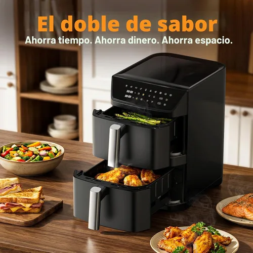 Miniatura 2 de Freidora de aire de doble cesta, 12.6QT de tamaño familiar para 10–12 personas, cesta XL para pollo entero de 6LB, diseño compacto DoubleStack