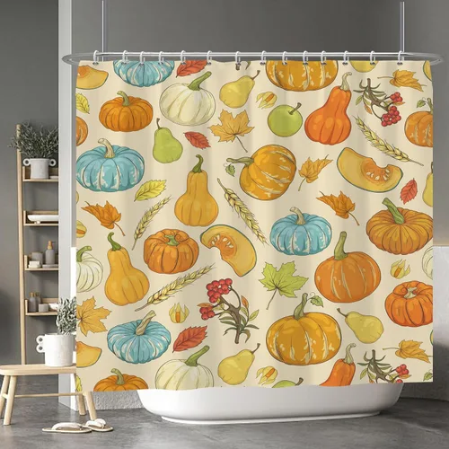 Miniatura 74 de Cortina de ducha de fantasma y gato negro para niños, 36 x 72 pulgadas, espeluznante y bonita, cortina de baño de Halloween con 6 ganchos, cortina