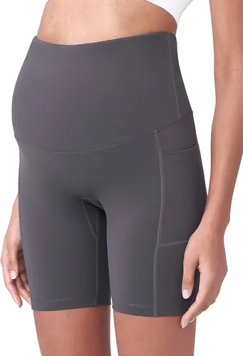 Miniatura 5 de POSHDIVAH - Pantalones cortos de yoga para embarazadas, cubren la barriga, pantalones deportivos cortos para correr, hacer ejercicio y el verano