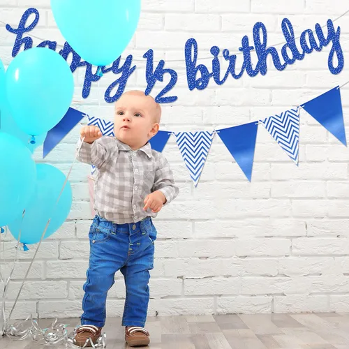 Miniatura 7 de Boao Juego de Decoraciones de Medio Cumpleaños Pre-Ensartadas de 6 Meses Pancarta de Feliz 1/2 Cumpleaños, Adorno para Pastel de Medio Año