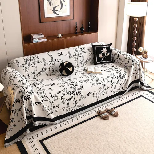 Miniatura 19 de HANDONTIME Funda para sofá para perros lavable con estampado floral de pájaros para sofás y sillones, funda de sofá negra con flores de jacquard
