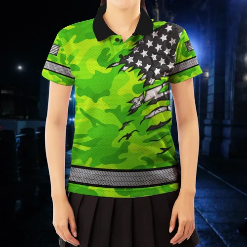 Miniatura 8 de Polo reflectante con bandera de camuflaje de alta visibilidad para hombres y mujeres, polo de seguridad para trabajo, patriótico