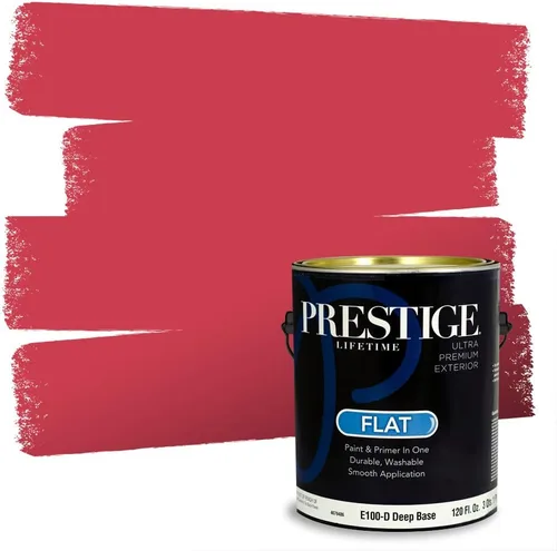 Miniatura 124 de Prestige Paints E100-T-SW6591 Pintura exterior e imprimación en uno, 1 galón, plano, combinación comparable de Sherwin Williams Amaryllis, 1 galón