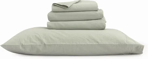 Miniatura 7 de BESTOUCH Juego de sábanas 100% algodón lavado con tacto de lino, súper suave, cómodo, elegante, ligero, juego de ropa de cama sólido de 4 piezas