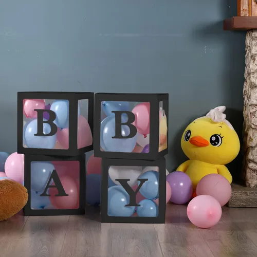 Miniatura 2 de Sooyee Cajas de bebé transparentes negras con letras para baby shower, decoración de baby shower, fiesta de cumpleaños, cajas de globos Negro