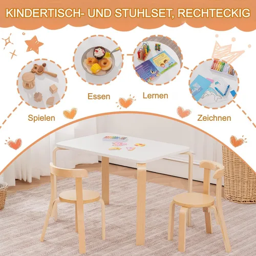 Miniatura 8 de Swegrow Juego de mesa y 2 sillas para niños, mesa y sillas de madera para niños y bebés, muebles de madera para niños para sala