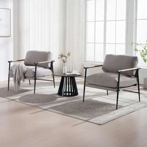 Miniatura 13 de LukeAlon Silla decorativa de chenille de mediados de siglo, silla ultra suave para sala de estar con patas de metal, silla moderna de estar