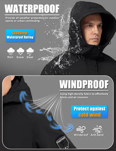 Miniatura 3 de Chaqueta de esquí para hombre, impermeable, cálido, abrigo de invierno resistente al viento, chaqueta de snowboard aislada con capucha para montaña