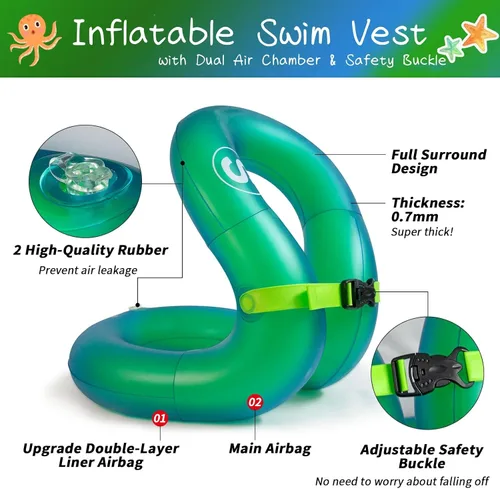Miniatura 4 de Chaleco de natación, chaqueta de natación inflable, flotadores de piscina, flotación ligera para niños pequeños, adolescentes y adultos