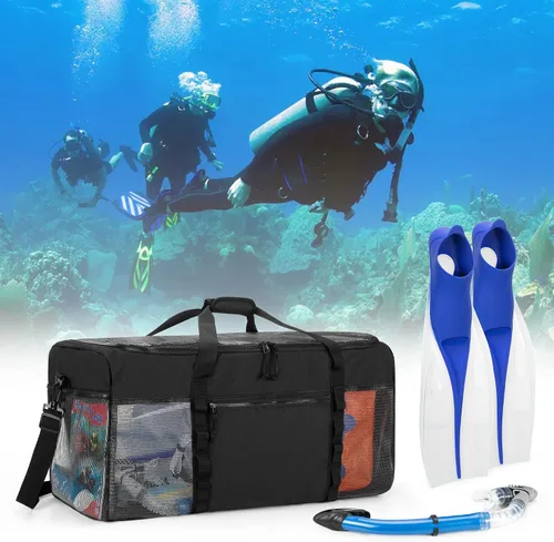 Miniatura 6 de Fasrom Bolsa de lona XL de malla para equipo de buceo, bolsa deportiva de gran tamaño para esnórquel, natación, artículos de playa y gimnasio