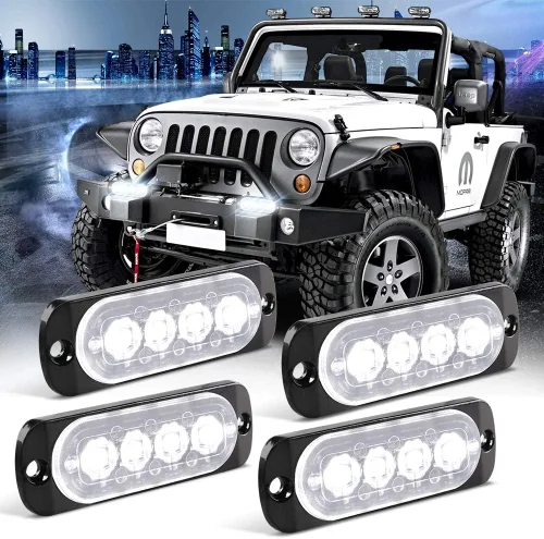 Miniatura 12 de Barra de luz estroboscópica de 4 piezas, 4 LED, ámbar, ultra delgada, con función de sincronización, para coche o camión, luz de emergencia