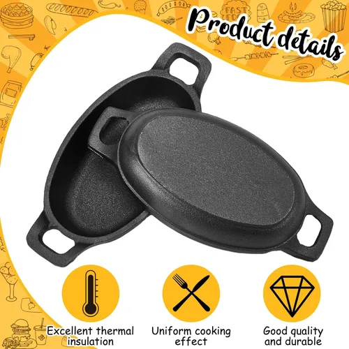 Miniatura 4 de Uiifan Juego de 6 mini sartenes de hierro fundido, horno individual para servir y sartenes para hornear, asar, asar a la parrilla y aperitivos