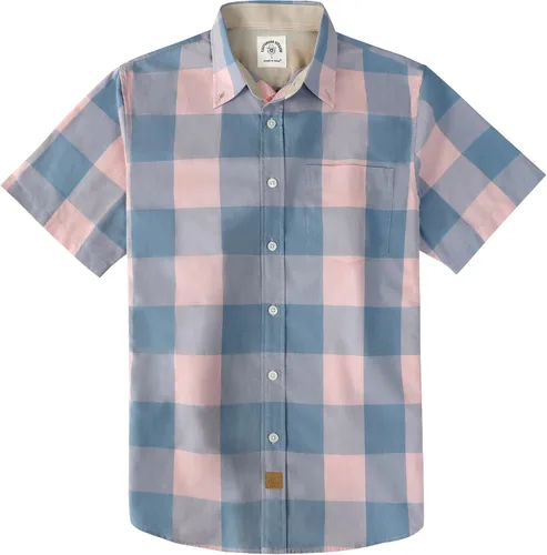 Miniatura 25 de Dubinik® Camisas de manga corta con botones para hombre, 100% algodón, a cuadros, camisas casuales con bolsillo