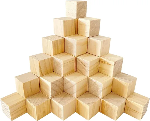 Miniatura 7 de MUXGOA Cubos de madera, paquete de 100 bloques de madera sin terminar para manualidades, bloques cuadrados de madera de 3/4 pulgadas