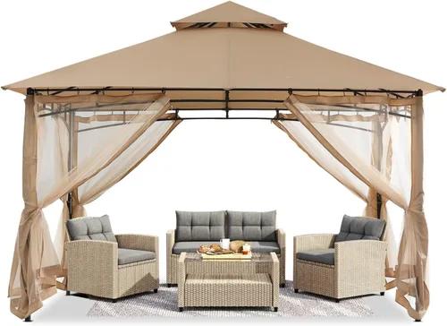 Miniatura 13 de ABCCANOPY Gazebos para patios de 10 x 10 pulgadas, kiosco con marco de acero para exteriores con mosquitera para césped, patio trasero, jardín