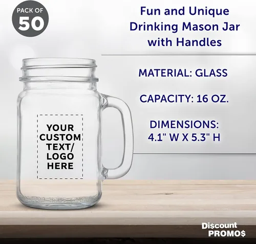 Miniatura 4 de DISCOUNT PROMOS Libbey Mason frascos personalizados con asas, 16 onzas, juego de 50, paquete personalizado a granel, estilo tradicional, alto