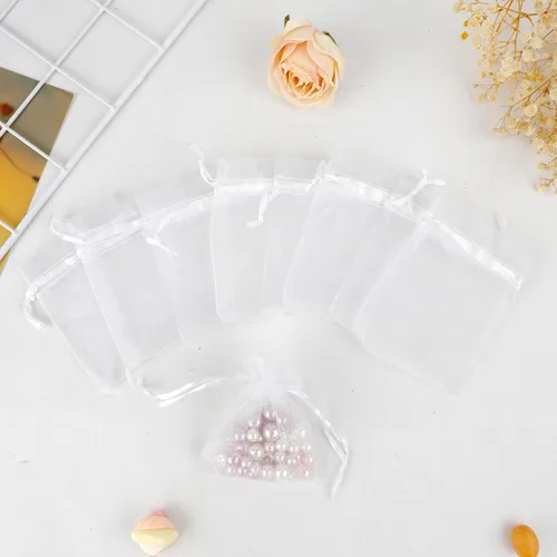 Miniatura 27 de Bolsas de organza, bolsa de organza transparente, 50 unidades, pequeñas bolsas de organza con cordón de 3 x 4 pulgadas, bolsas de regalo de joyería