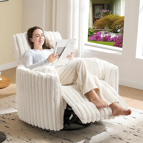 Jocisland - Silla reclinable eléctrica para cuarto de bebé para adultos, con giro oscilante y carga USB y Type-C, silla mullida de corduroy con 2