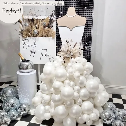 Miniatura 2 de Globos de doble relleno blanco perla de diferentes tamaños, paquete de 63 unidades de 18/12/10/5 pulgadas, kit de guirnalda de globos blancos