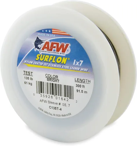 Miniatura 36 de Alambre de pesca americano Surflon recubierto de nailon 1x7 de acero inoxidable, línea líder de pesca para agua salada, prueba de 10 libras - prueba