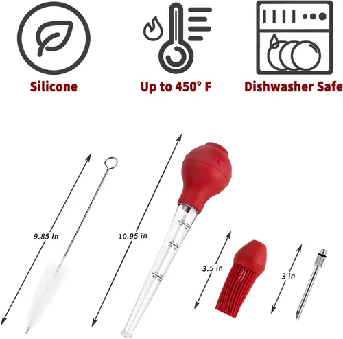 Miniatura 2 de JY COOKMENT Baster de pavo con cepillo para untar barbacoa, jeringa para hornear en casa y asar pavo, incluye bombilla de silicona desmontable