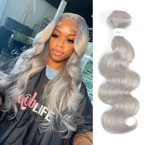 Miniatura 10 de Paquetes de Cabello Humano Ondulado Gris (10 pulgadas?1PC) 9A Paquetes de Tejido de Cabello Humano Brasileño Remy 100% Extensiones de Trama