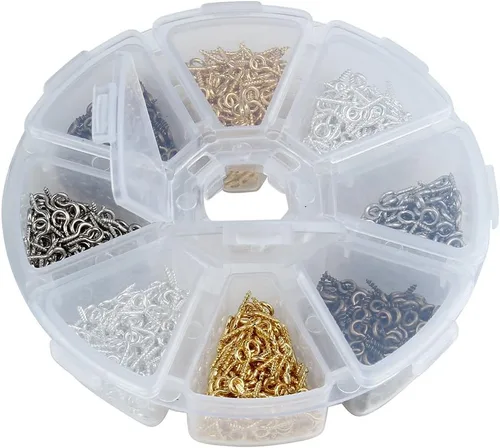 Miniatura 14 de 200 Pcs de tornillos de ojo de metal con ganchos 0.55 pulgadas/14 mm tornillos de ojo resistentes para hacer joyas DIY plateados con rosca