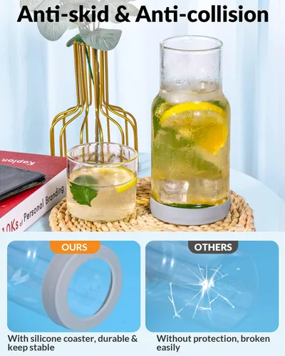 Miniatura 2 de Juego de jarra de agua y vaso para mesita de noche, jarra de agua nocturna con vaso, dispensador de enjuague bucal de vidrio transparente para baño