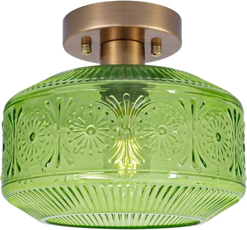 Miniatura 15 de DSMJFU - Lámpara de techo semiempotrada negra, lámpara de techo pequeña vintage, accesorio de iluminación de pasillo de vidrio blanco grueso, luz