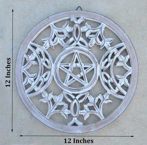 Miniatura 5 de DharmaObjects Arte colgante hecho a mano con triple luna pagana y wicca (blanco)