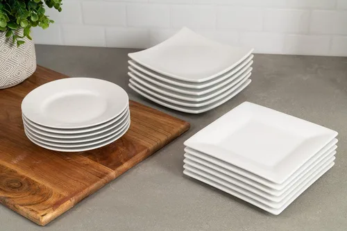 Miniatura 6 de 10 Strawberry Street Simply White - Juego de 6 platos cuadrados de cerámica para aperitivos, tapas y aperitivos para uso diario, microondas