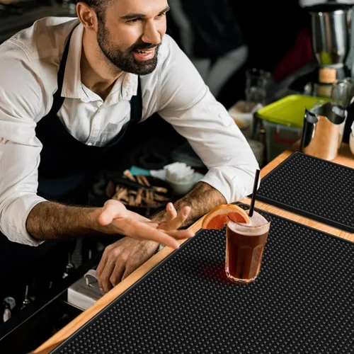 Miniatura 6 de Noverlife Juego de 3 tapetes de goma negra para servicio de bar, tapete de peluquería flexible para encimera, tapetes impermeables para el hogar