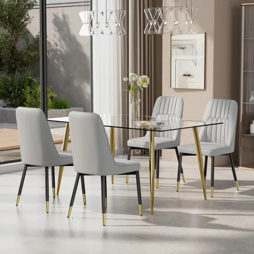 Miniatura 8 de Juego de mesa de comedor moderno de 51 pulgadas para 4, juego de sillas de mesa de cocina de vidrio para 4, mesa de cocina rectangular con 4 sillas