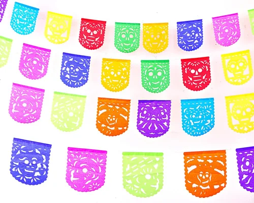 Miniatura 6 de Papel picado Dia de Los Muertos, Papel para Ofrendas, Altar y Otros Pequeños Espacios 5 Paquetes Tamaño Mini Ovalado Multicolor
