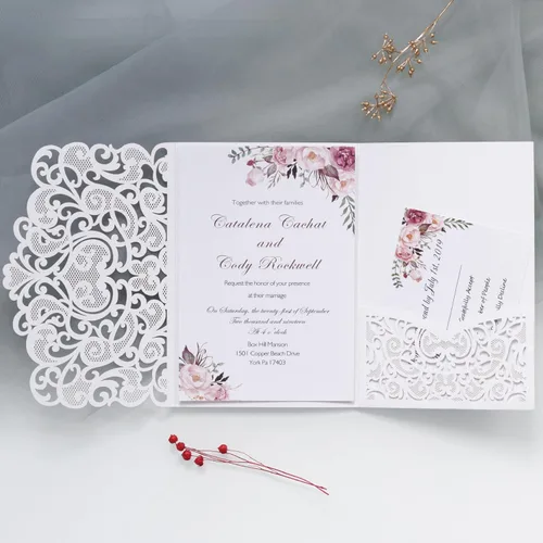 Miniatura 7 de NC Cylallen - 50 juegos de chaqueta de tarjeta de invitación de invitación de boda para fiesta de cumpleaños, quinceañera, invitación de 4.92 x 7.28