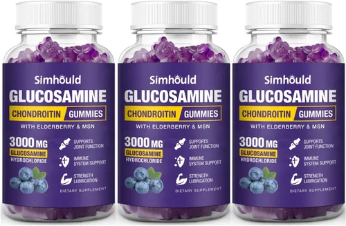 Miniatura 7 de Simhould 2 paquetes de gomitas de glucosamina y condroitina, suplemento de apoyo articular extra fuerte de 3000 mg con MSM y saúco, flexibilidad