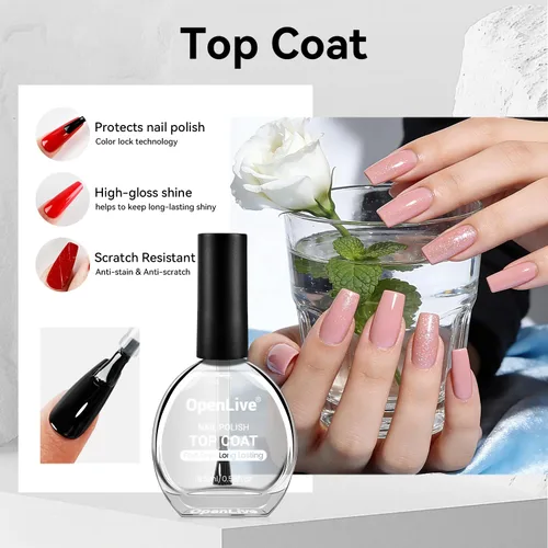 Miniatura 2 de OpenLive 2 esmaltes de uñas transparentes de capa superior brillante, esmalte de uñas regular de secado rápido, acabado de alto brillo, protección