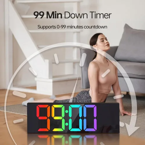 Miniatura 10 de JALL Reloj de pared digital grande de 16.2 pulgadas con segundos, sincronización Bluetooth, alarma LED grande, color RGB, temperatura DST para aula