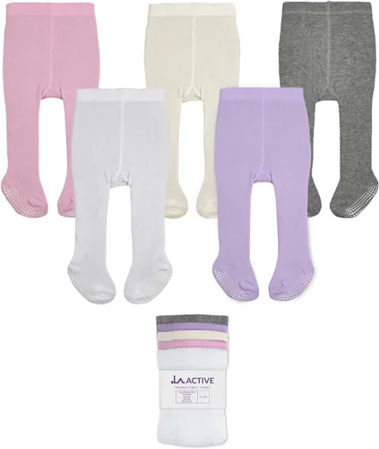 LA ACTIVE Baby Girls Tights - Cozy Warm Cotton Winter Tights Toddler Infant Newborn Kids Stockings Non-Skid Grip