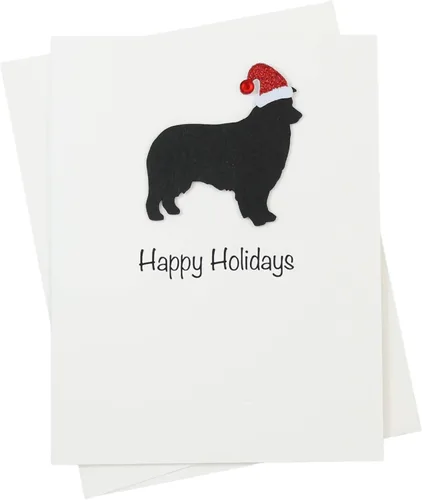 Miniatura 34 de Black Doodle Bernedoodle - Tarjetas de Navidad (10 unidades), hechas a mano, base blanca, perro con sombrero de Papá Noel Negro
