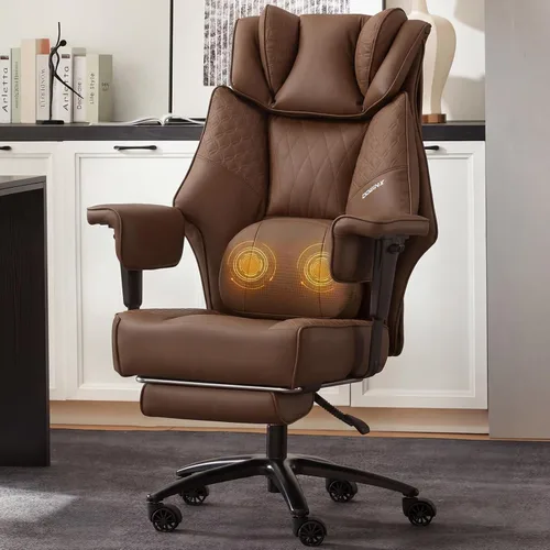 Miniatura 10 de Dowinx Silla de oficina grande y alta con soporte lumbar de masaje, silla de oficina ejecutiva con cojín de asiento ancho y grueso y reposabrazos