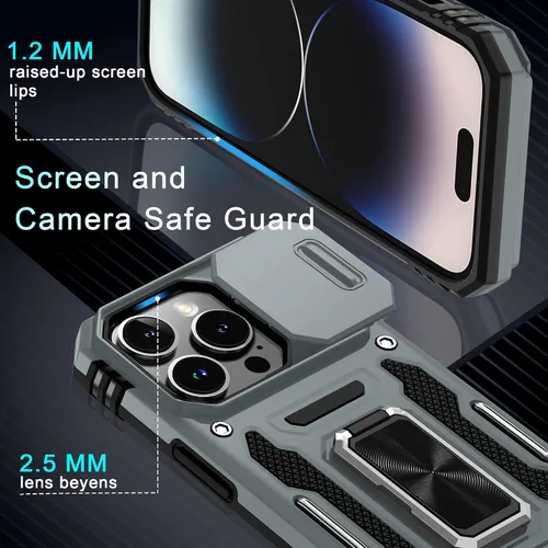 Miniatura 72 de DEERLAMN Funda para iPhone Xs Max con funda deslizante para cámara + protector de pantalla, soporte giratorio de anillo de grado militar a prueba
