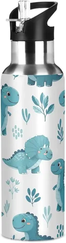 Miniatura 8 de Cute Dinosaur Blue Insulated Stainless Steel Water Bottle with Straw 20 Oz Leakproof Water Bottles, BPA-Free Sports Water Bottle with Straw
