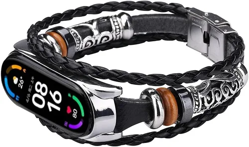 Miniatura 7 de Mi Band 6 - Correa de repuesto de cuerda trenzada retro con hebilla de metal, elemento de cuentas, pulsera ajustable para bricolaje, accesorios
